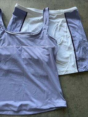 Tennis outfit Lavender Athletic Tank with Matching White-Lavender Trim Skort